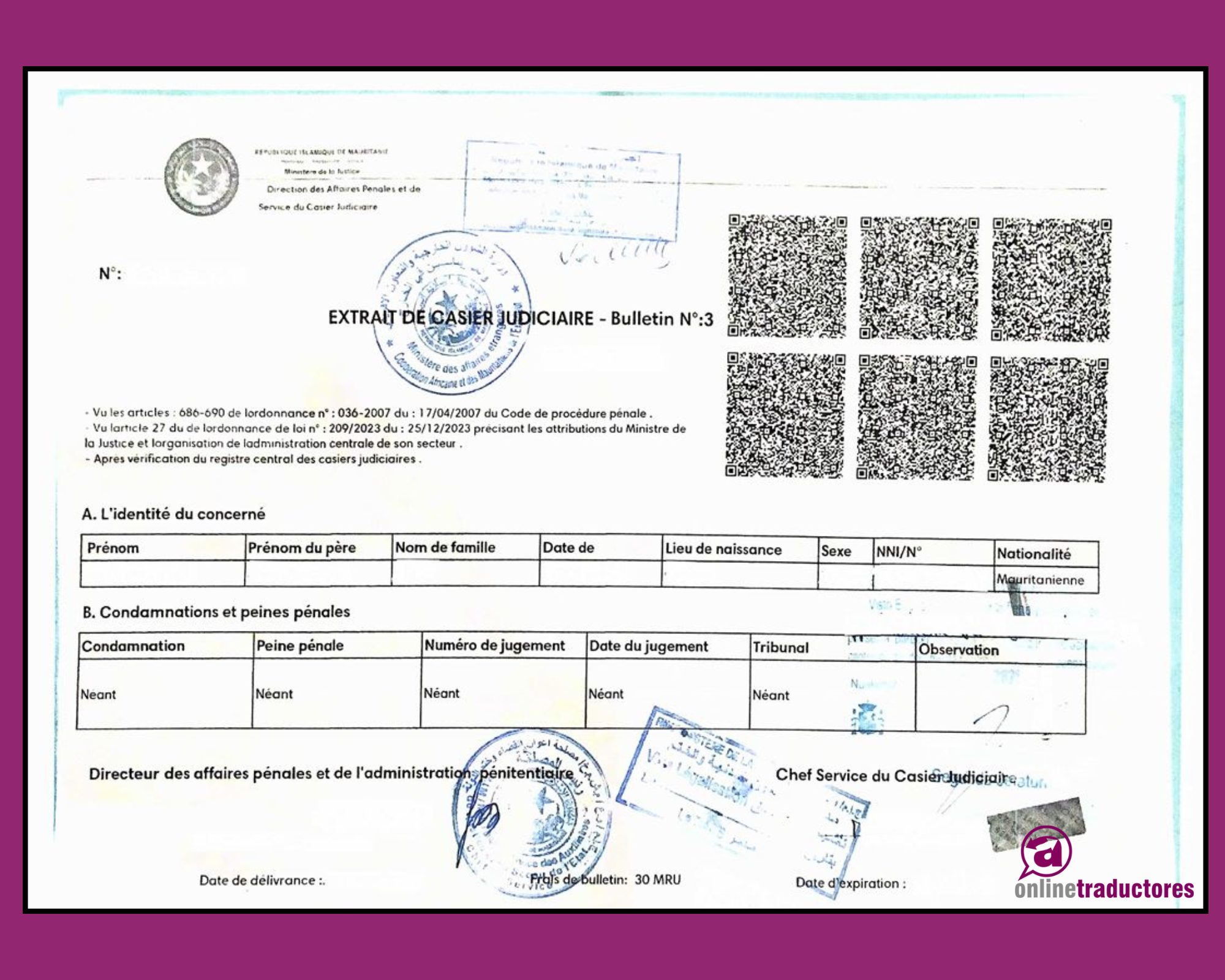 Traducción jurada de penales de Mauritania